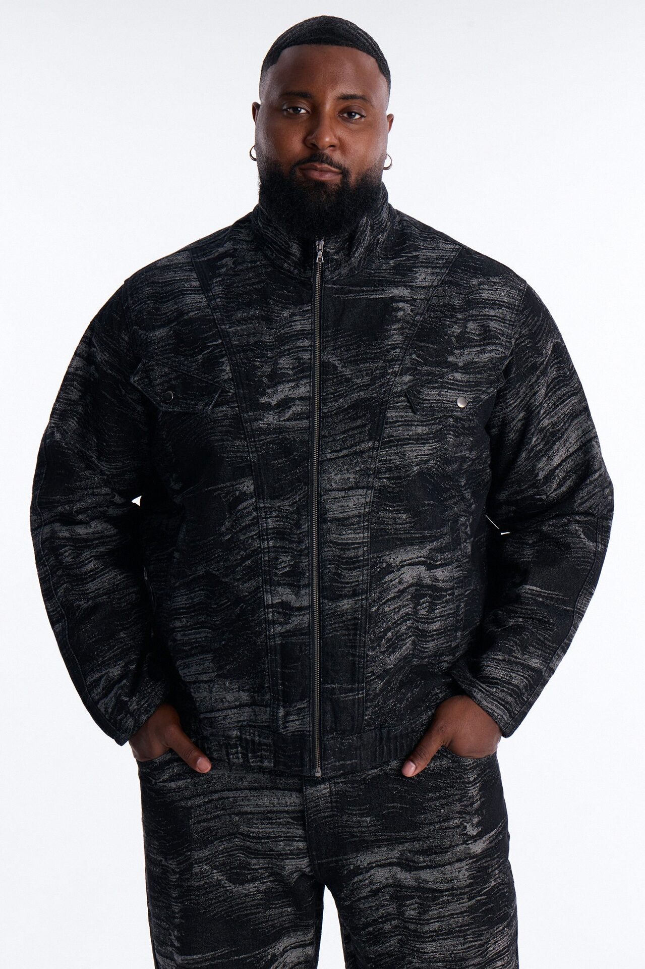 Jacquard Waves Denim Jacket - Black Wash