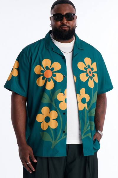 Relaxed Forest Bloom Button Up Shirt - Green