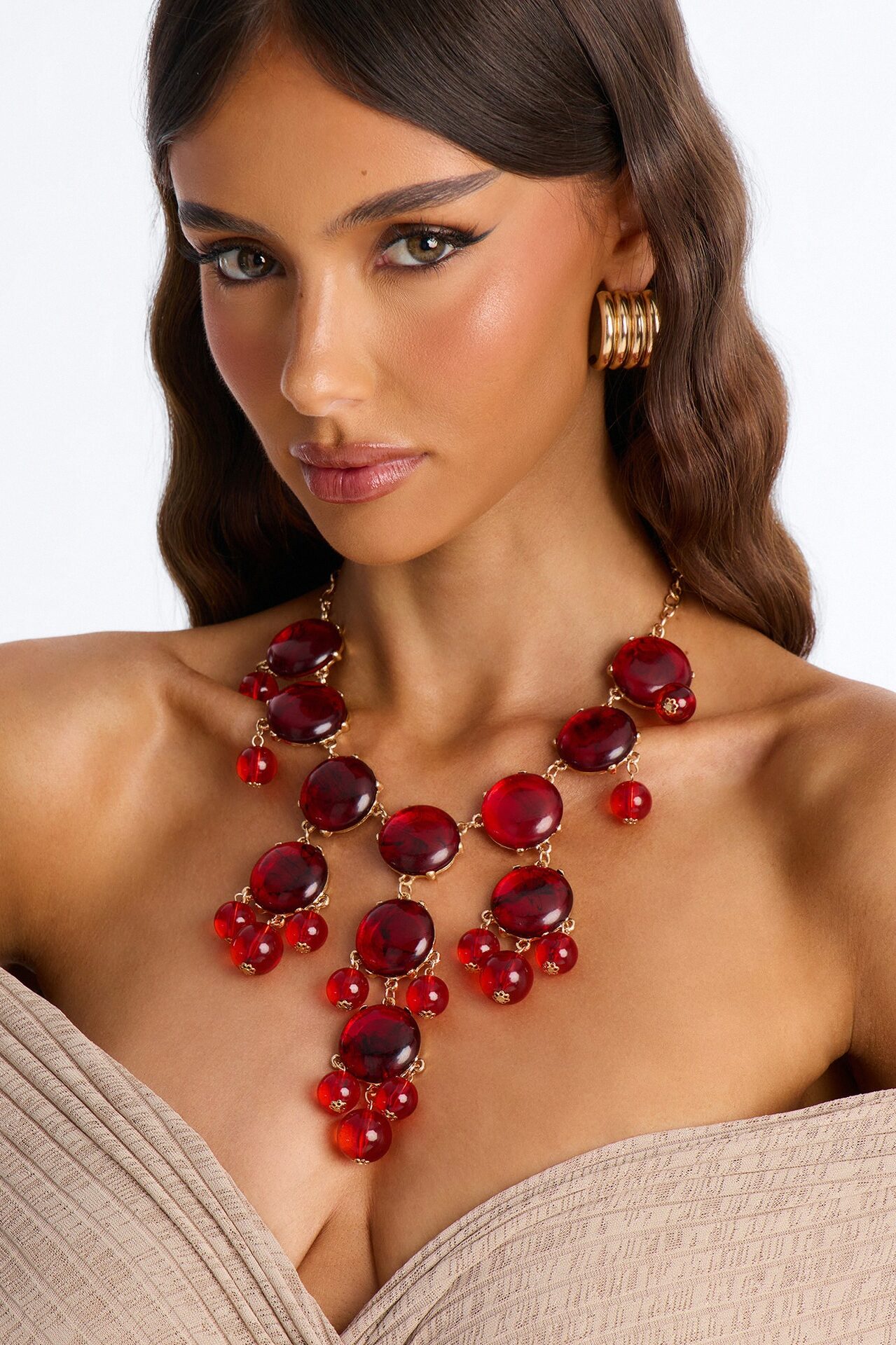 Zamaria Jeweled Layered Necklace - Gold/Red