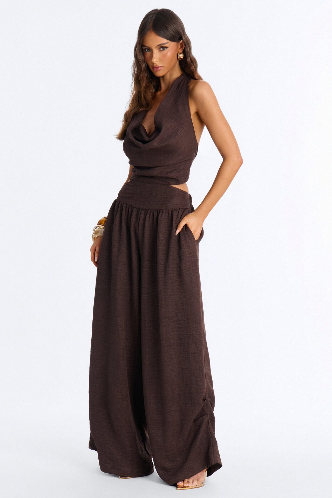 Sofie Cowl Wide Leg Jumpsuit - Chocolate