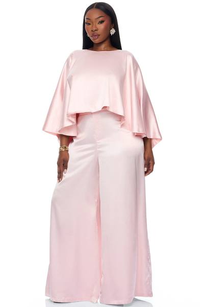 Zarah Draped Satin Pant Set - Pink