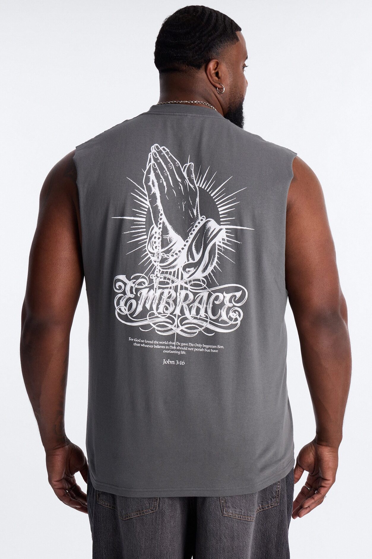 Holy Embrace Muscle Tee - Charcoal