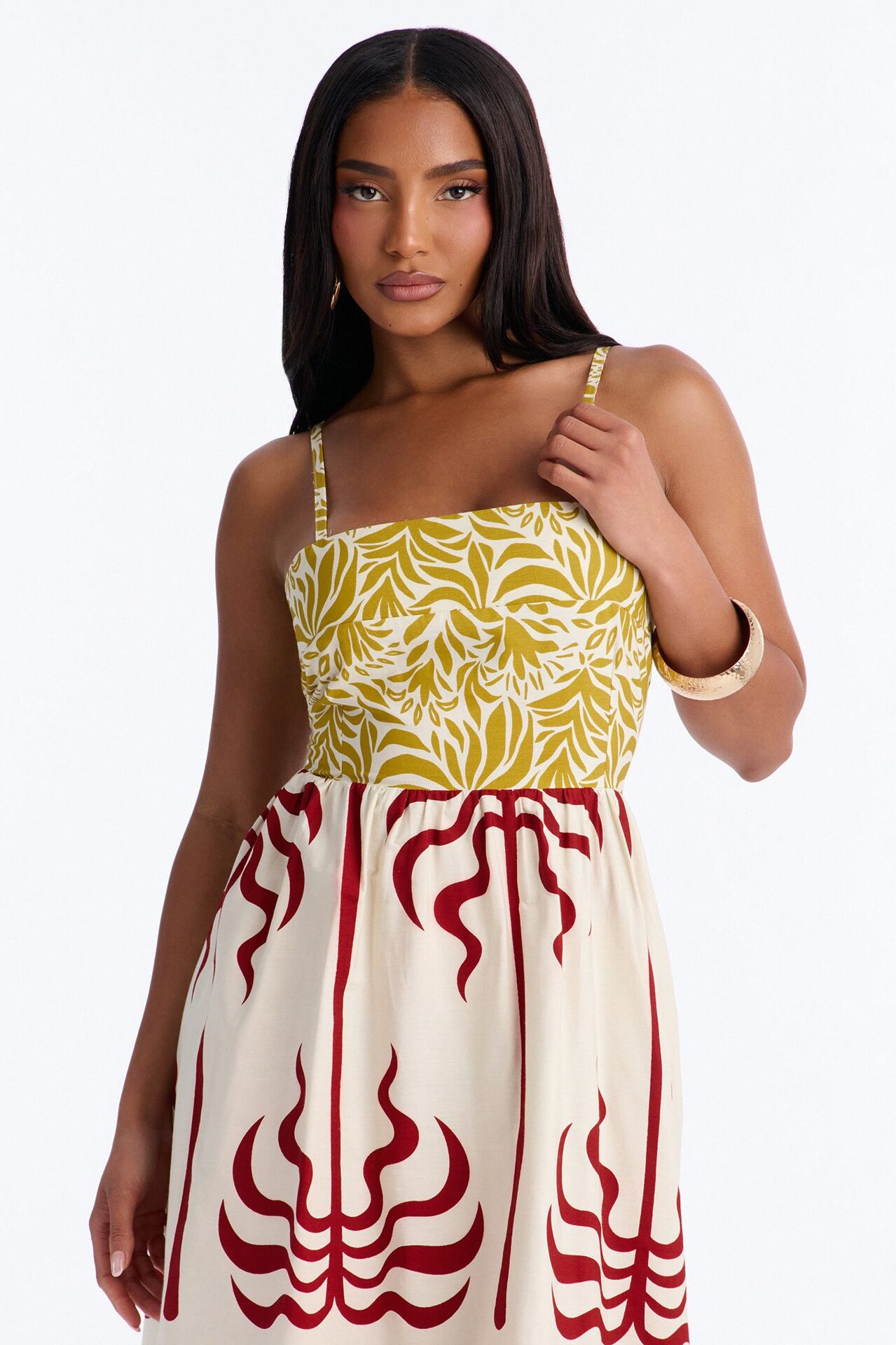 Marlie Printed Poplin Maxi Dress - Red/combo
