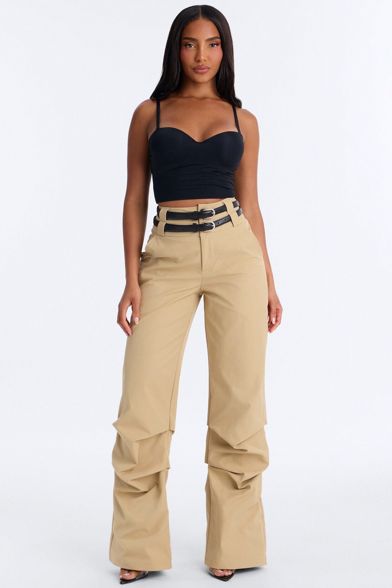 Rock Your World Double Belted Stacked Pant - Khaki