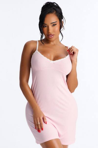 Getting Sleepy Ribbed Sleep Gown - Pink