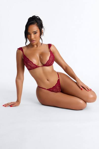Just One Night Lace Ruffle Sleeves 2 Piece Set - Burgundy