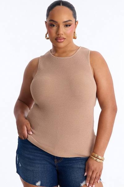 Just Enough Sweater Tank Top - Taupe