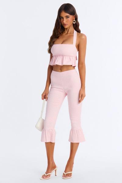 Dorothy Darling Halter Ruffled Gingham Top - Pink
