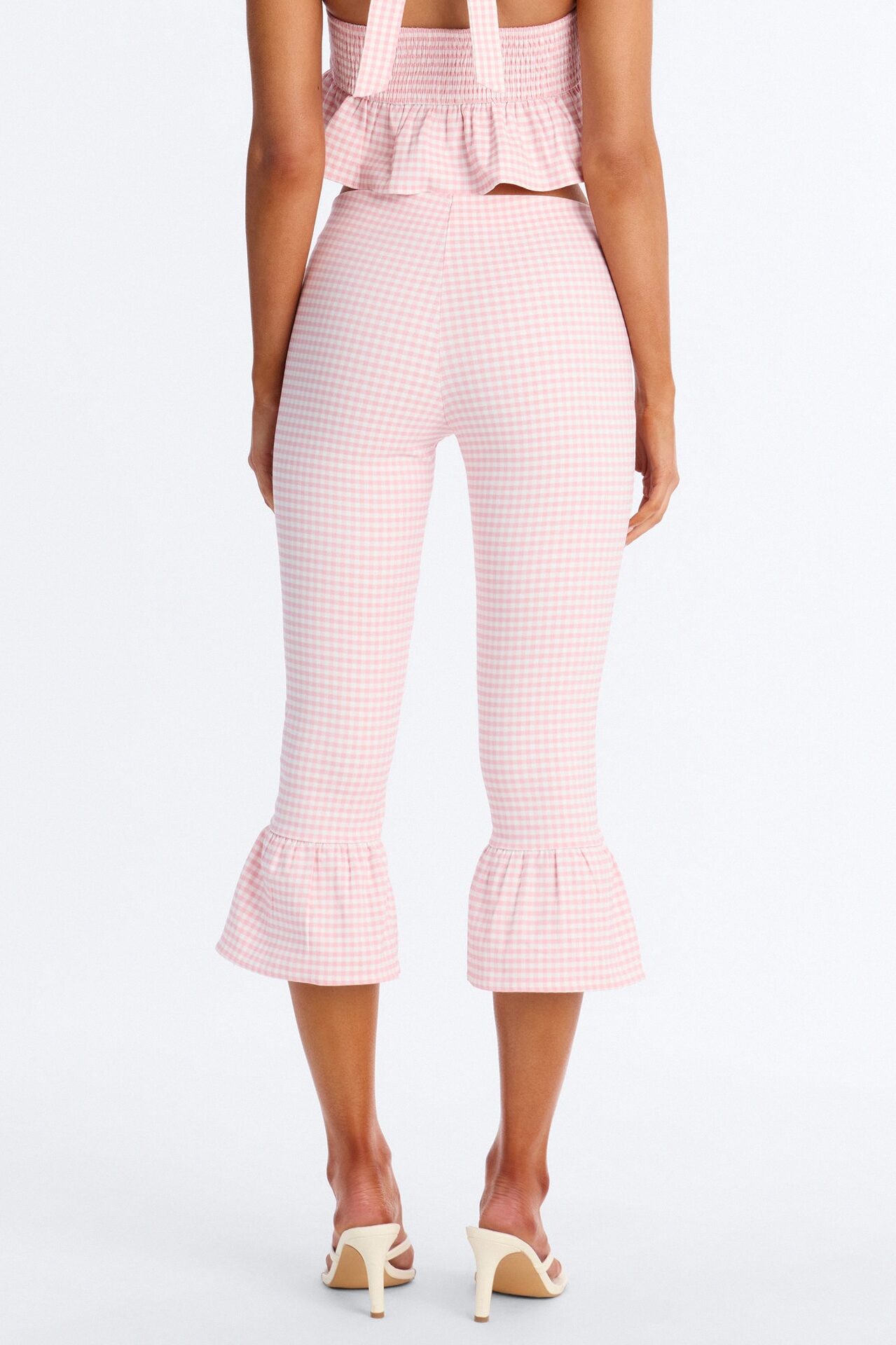 Dorothy Darling Ruffle Trim Gingham Capri - Pink