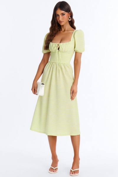 Cecelia Striped Midi Dress - Green/combo