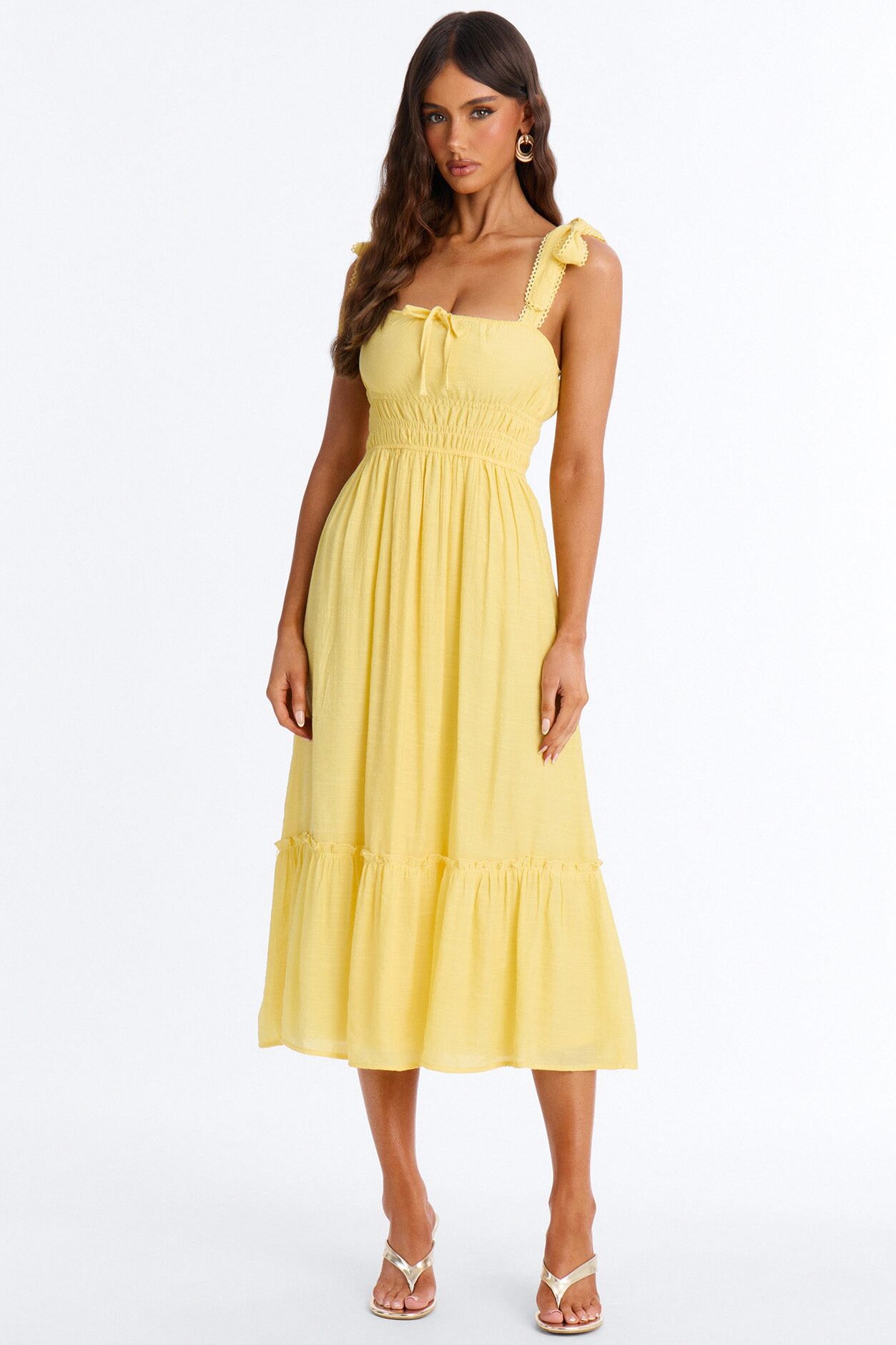 Greta Poplin Midi Dress - Yellow