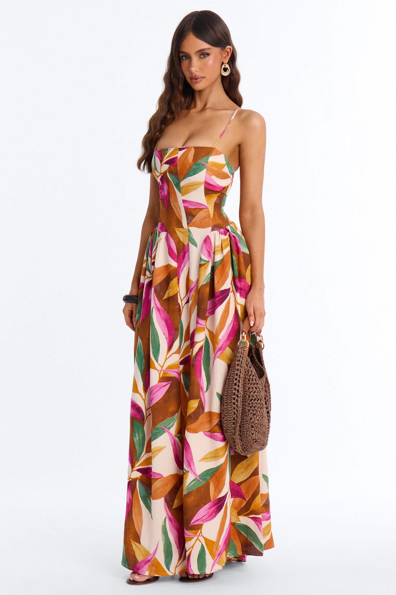 Beachside Linen Maxi Dress - Rust/combo
