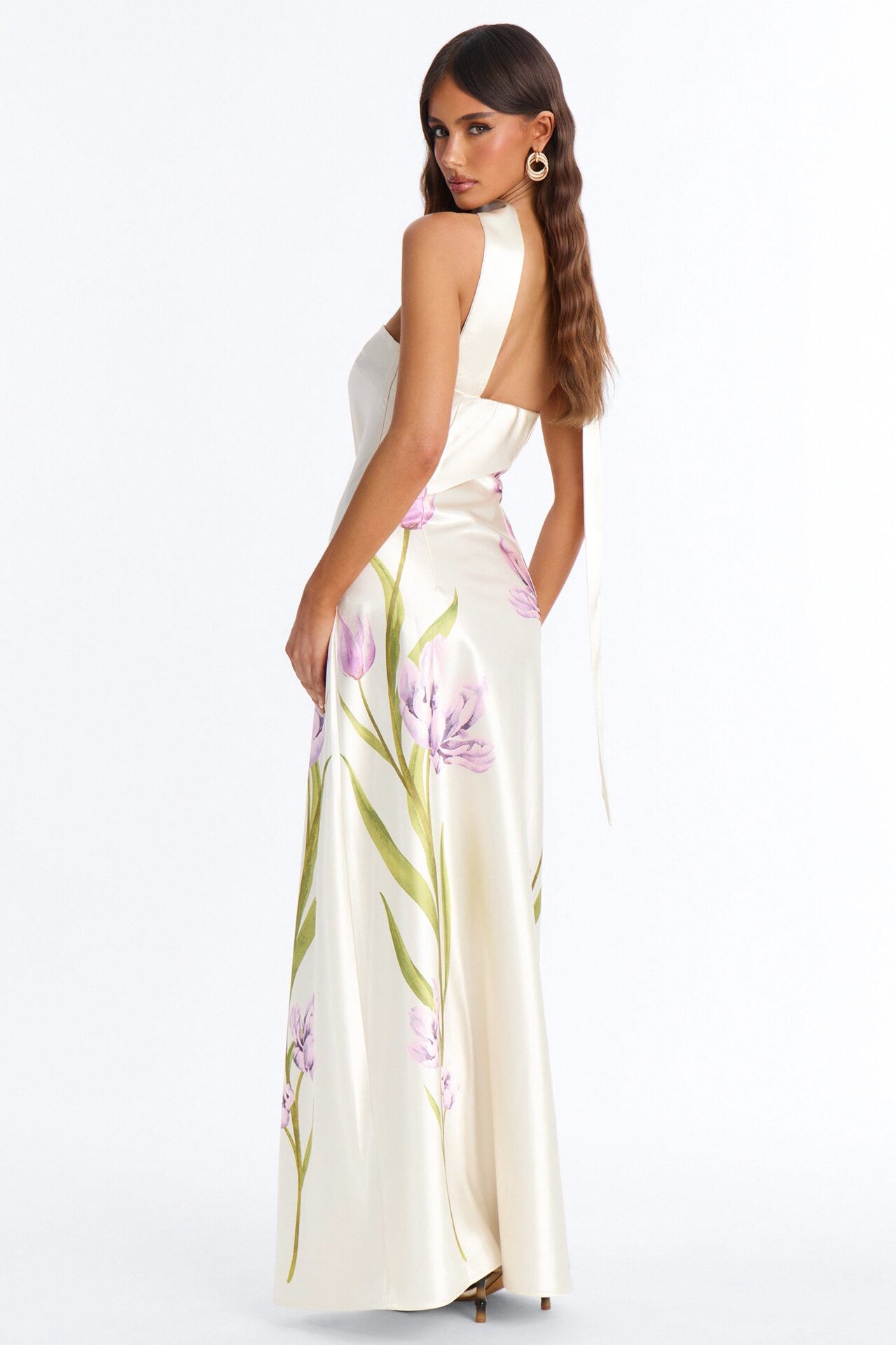 Jelissa Scarf Satin Maxi Dress - Ivory/combo