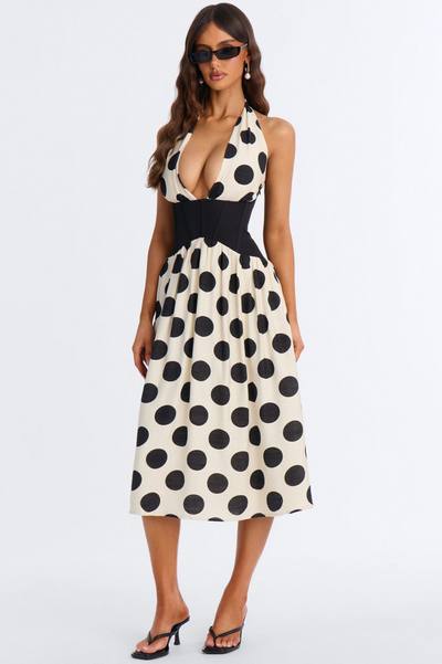 Serafina Polka Dot Midi Dress - Cream/combo