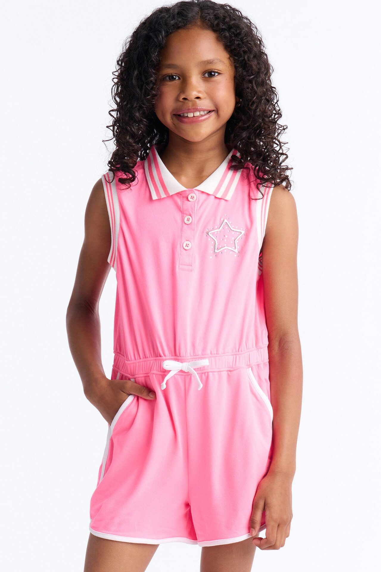 Mini Reaching For The Stars Sleeveless Romper - Pink