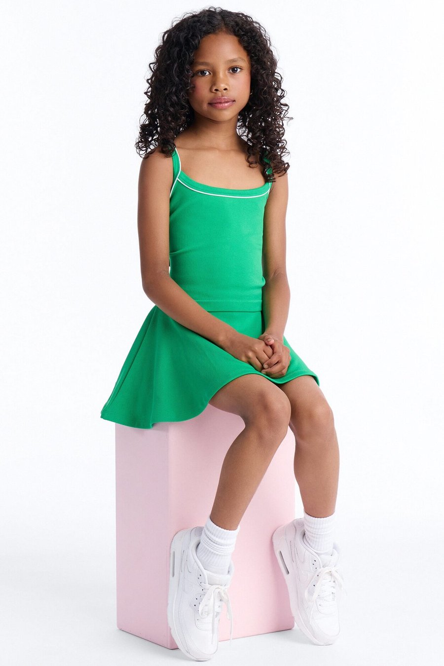 Mini Match The Vibes Ribbed Skirt Set - Green