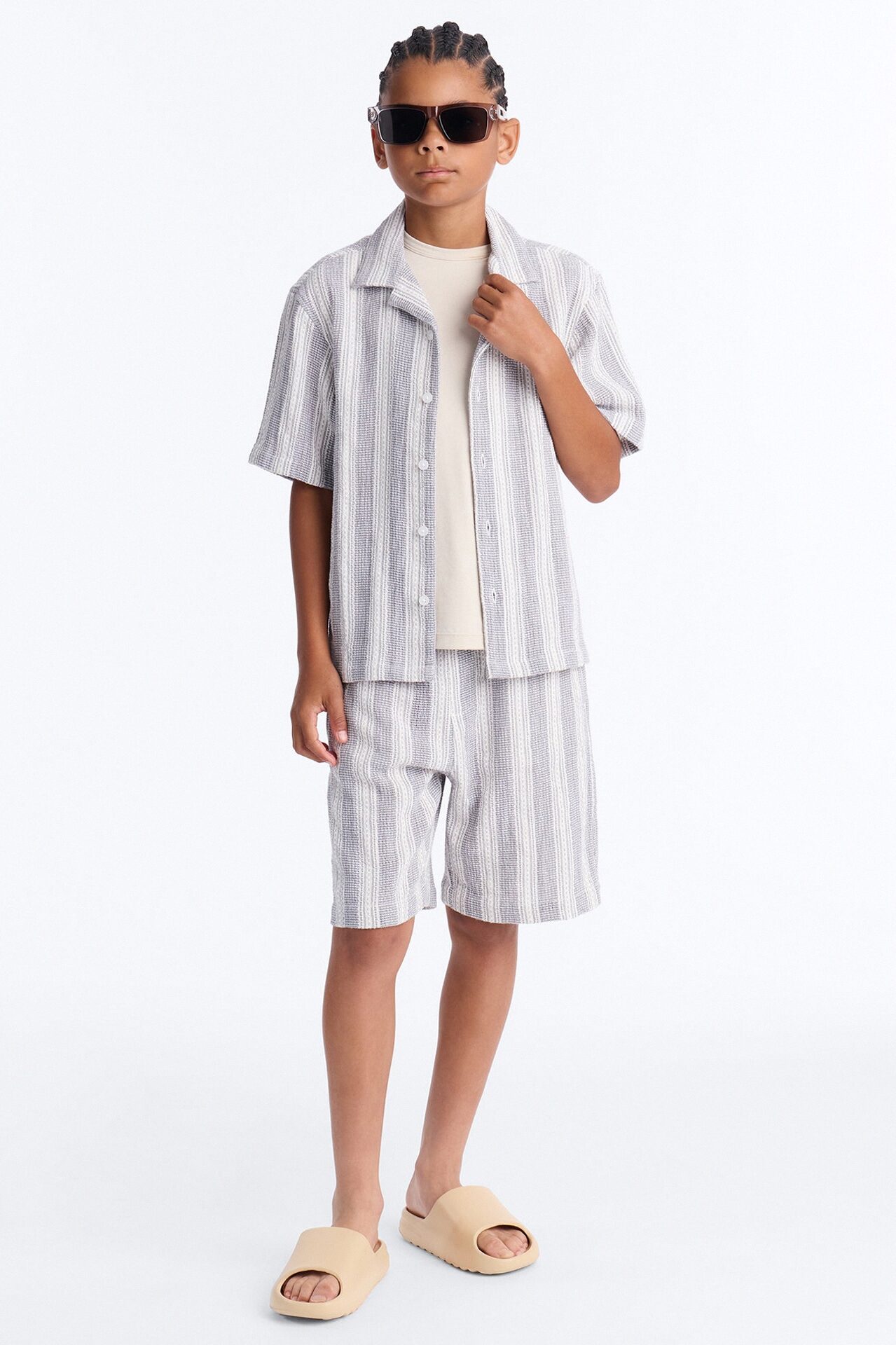 Mini Staying On Top Textured Button Down Shirt - Grey/combo