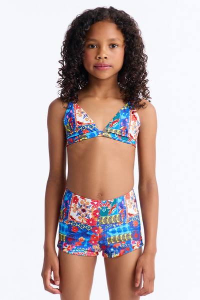 Mini Abigail Floral Patchwork 2 Piece Boyshort Bikini - Blue/combo