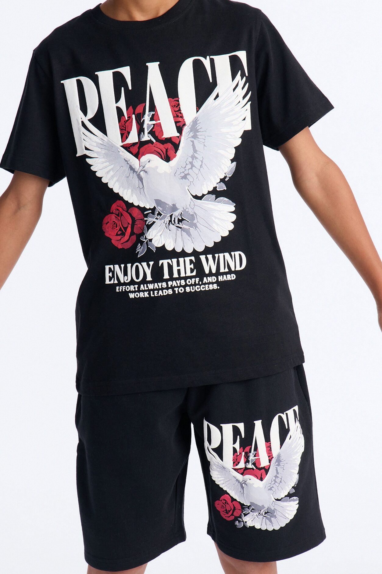 Mini Peace Over Everything Fleece Short Set - Black