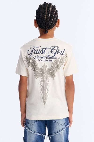 Mini Trust God Short Sleeve Front/Back Tee - White
