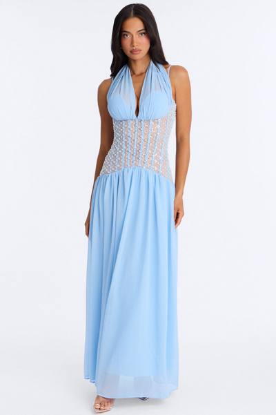 Radiant Aura Embellished Corset Maxi Dress - Light Blue