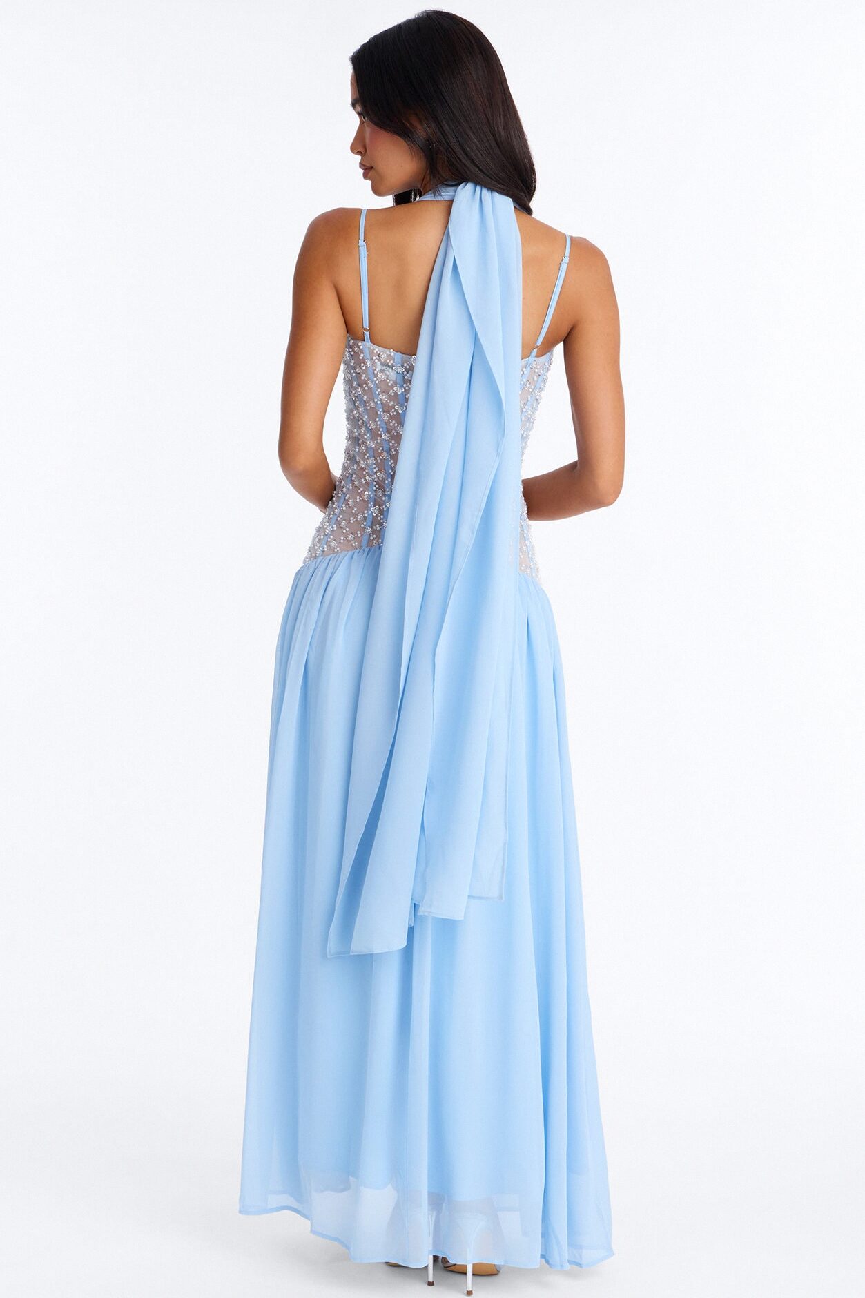 Radiant Aura Embellished Corset Maxi Dress - Light Blue