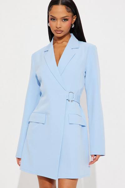 Pay Attention Blazer Mini Dress - Light Blue