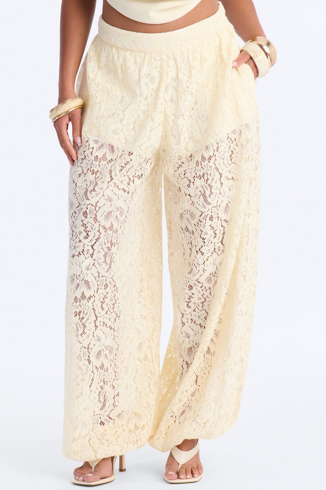 Barely A Secret Sheer Lace Balloon Pant 30″ - Ivory