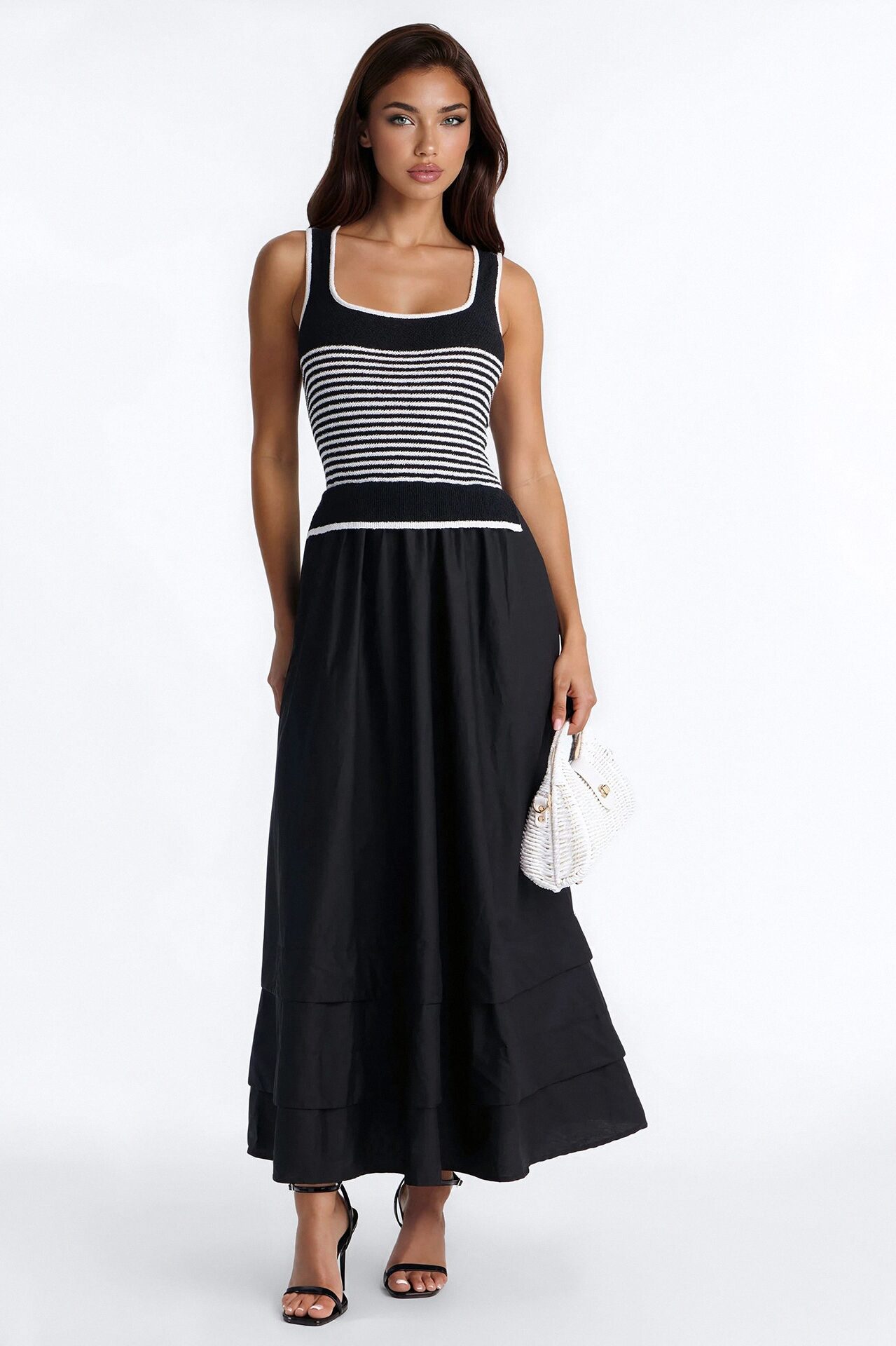 Julianne A Line Knit Maxi Dress - Black/White