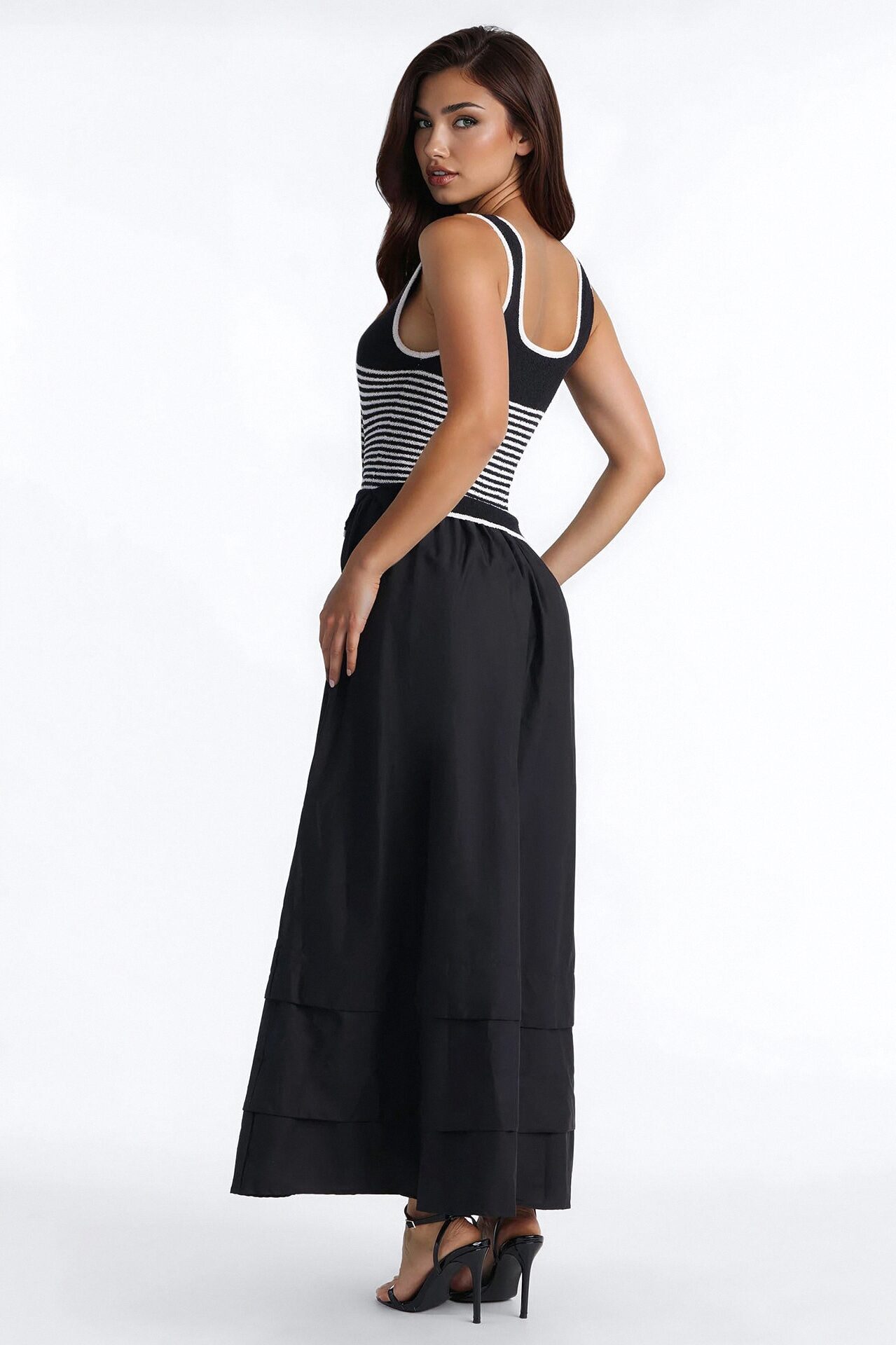 Julianne A Line Knit Maxi Dress - Black/White