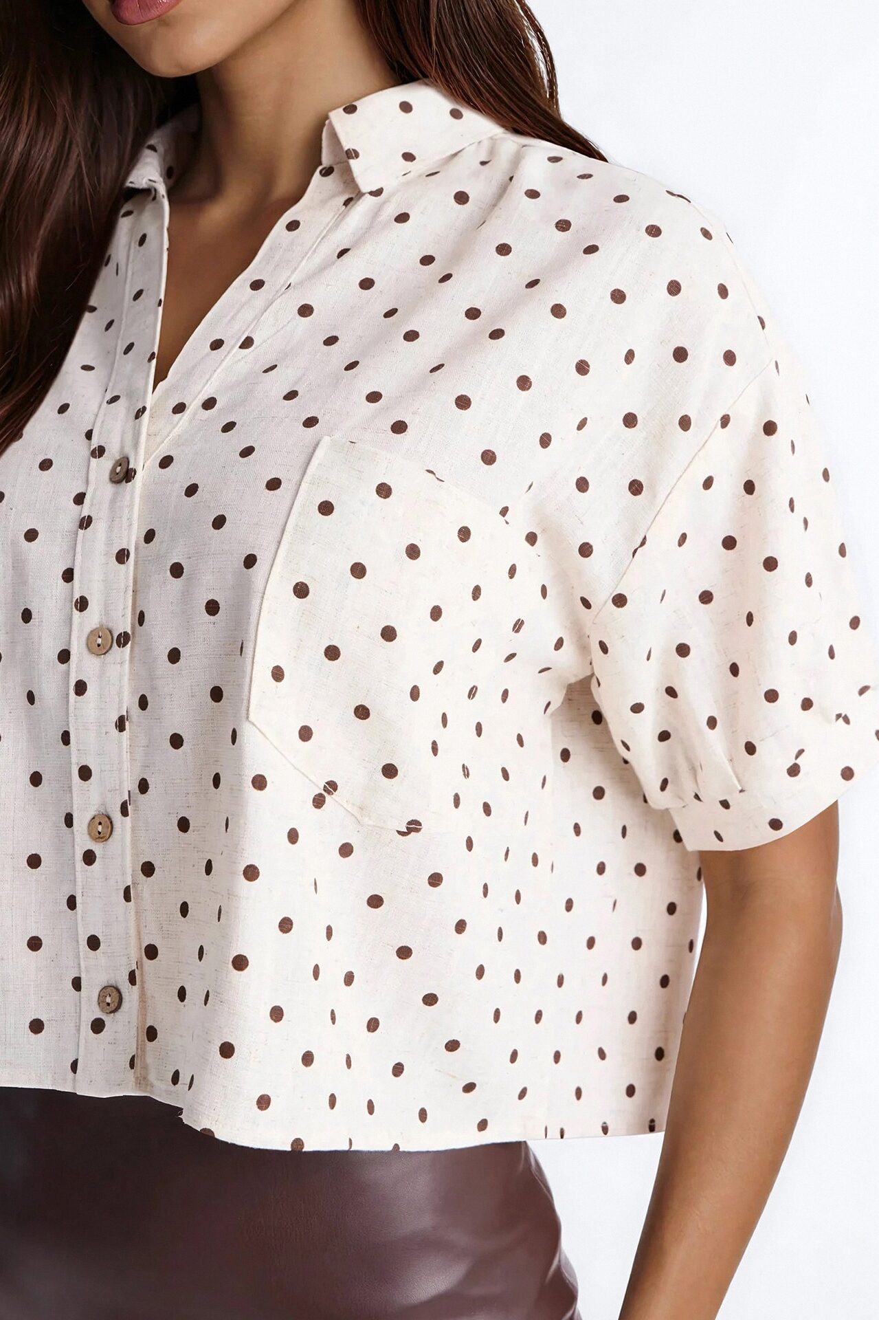 Carrie Polka Dot Linen Shirt - Oatmeal/combo