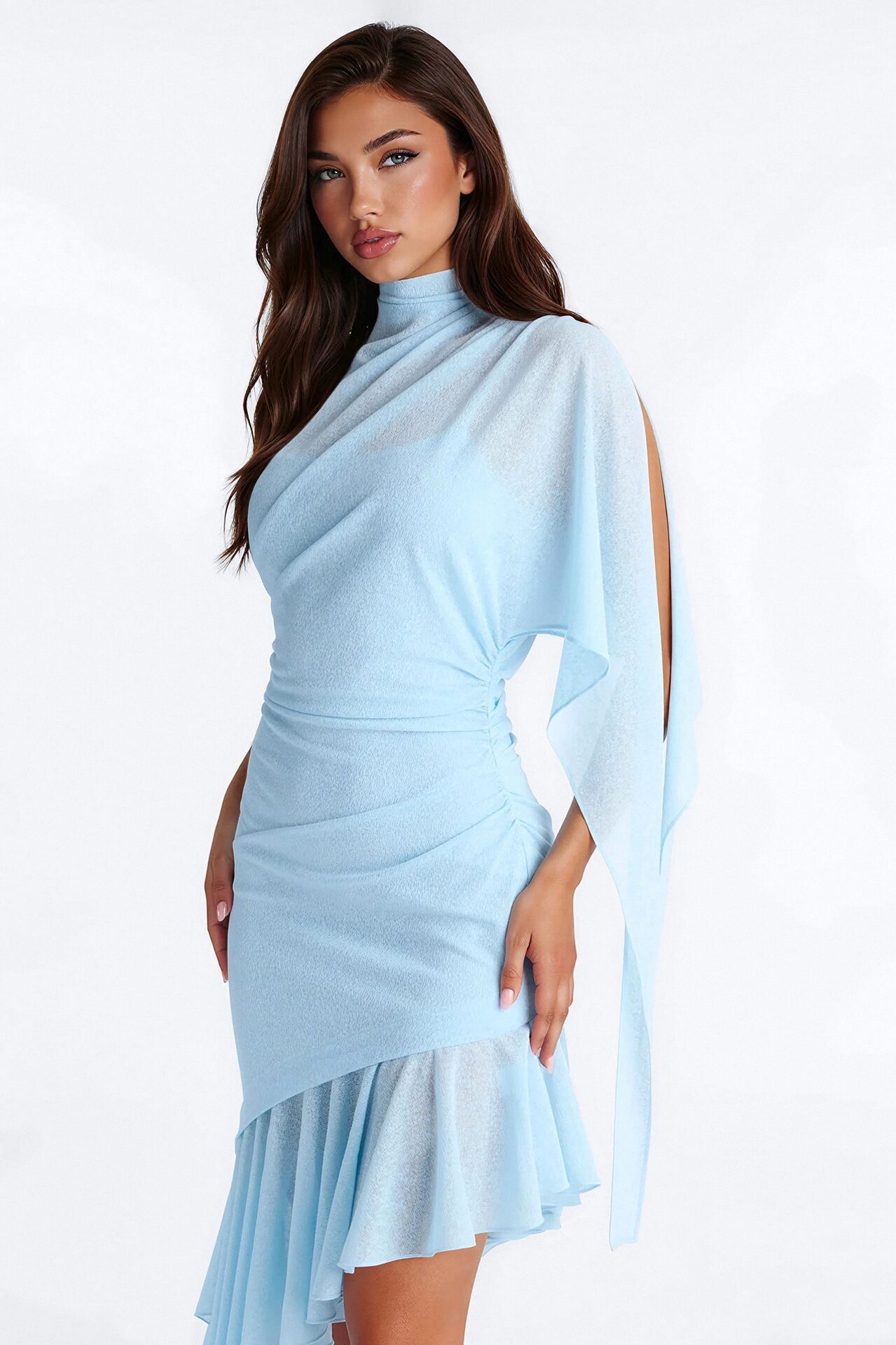 Baddie Asymmetrical Maxi Dress - Light Blue