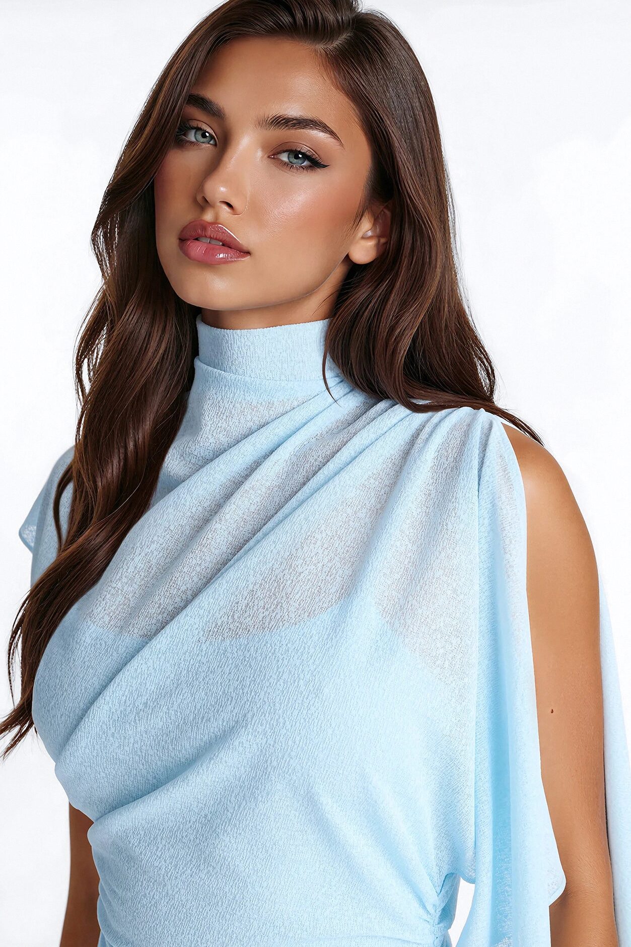 Baddie Asymmetrical Maxi Dress - Light Blue