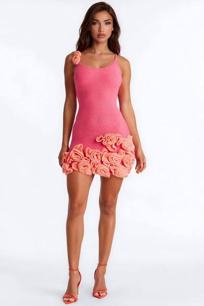 Abigail Spaghetti Strap Sweater Mini Dress - Pink/combo