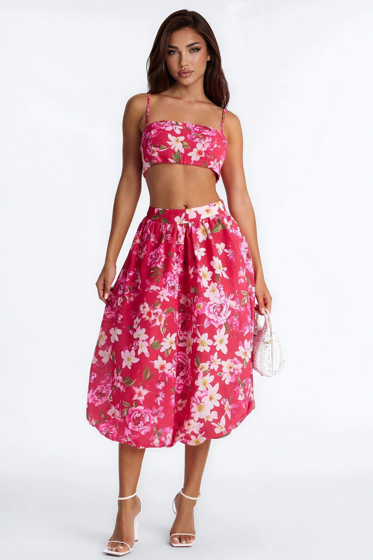 Yvete Floral Linen Bandeau Top - Pink/combo