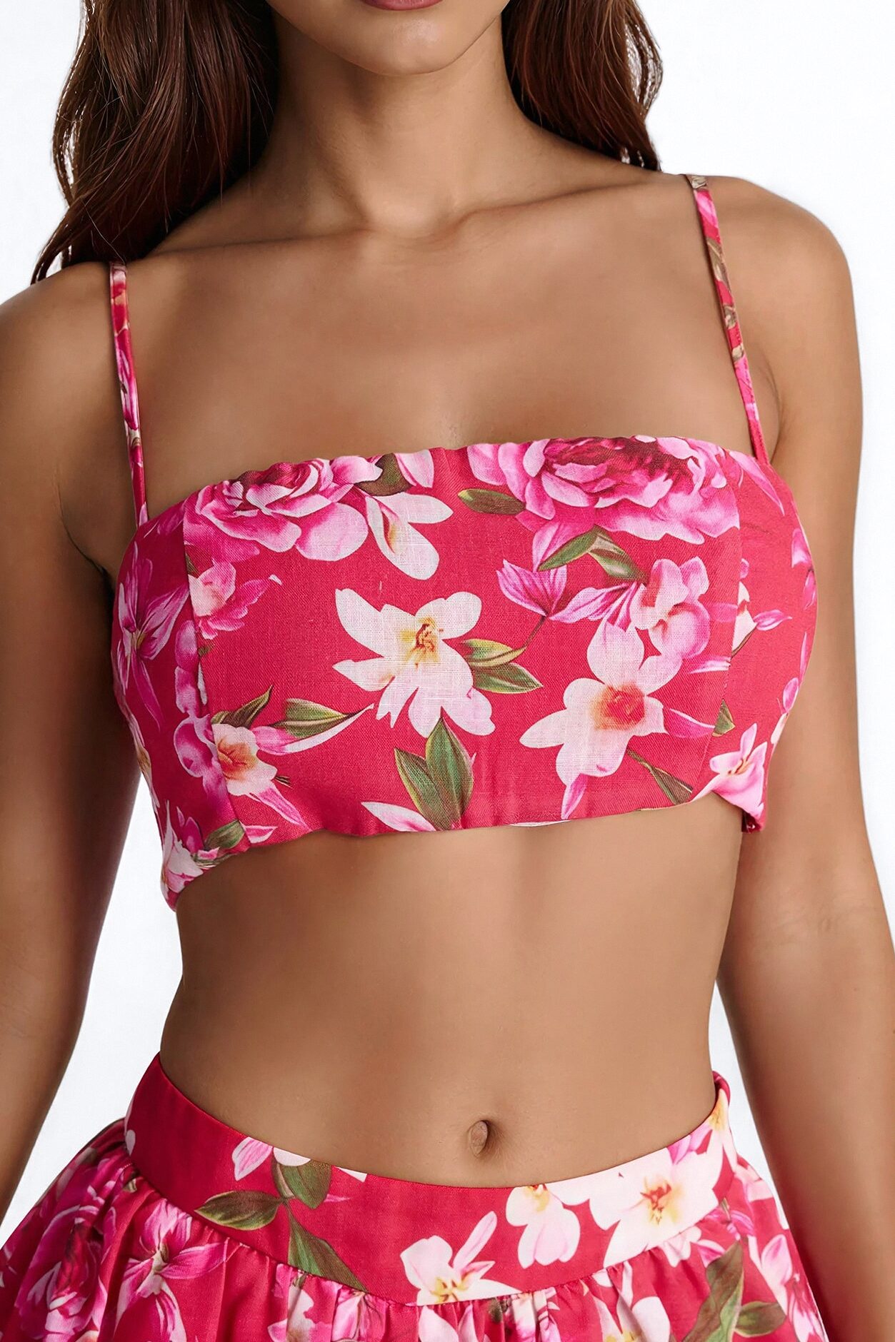 Yvete Floral Linen Bandeau Top - Pink/combo