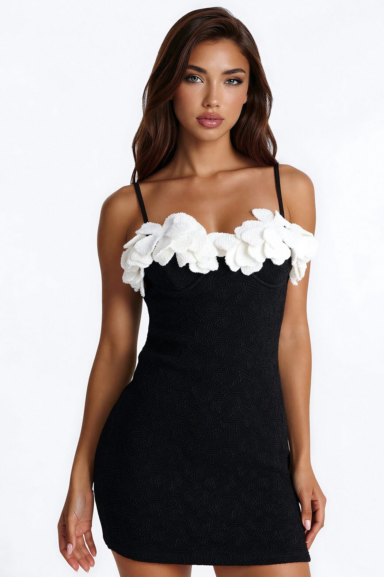 Eden Contrast Trim Textured Mini Dress - Black/White