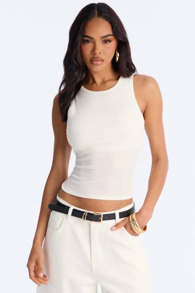 Bailey Built In Bra Ribbed Tank Top - White