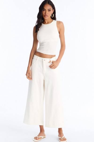 Anna Low Rise Cropped Wide Leg Pant 23″ - White