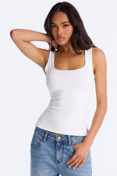Side Slit Tank Top - White