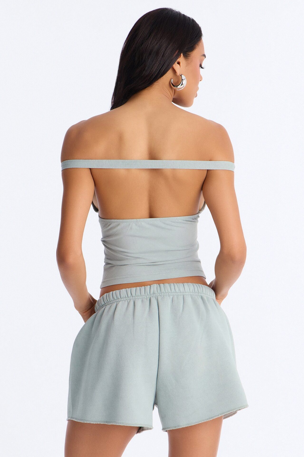 88' Vibe Off Shoulder Fleece Short Set - Sage