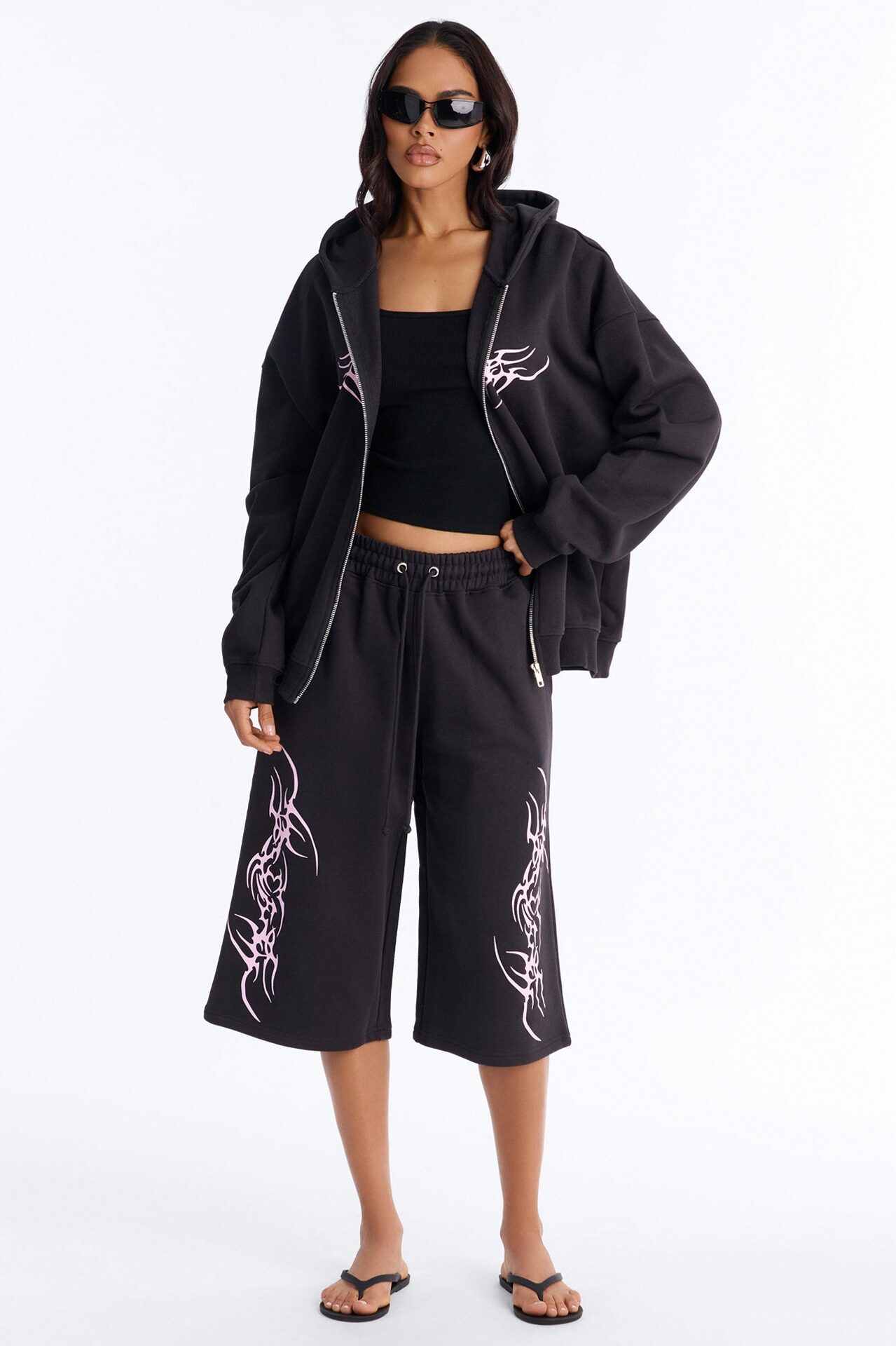 Pink Venom French Terry Jort Set - Black