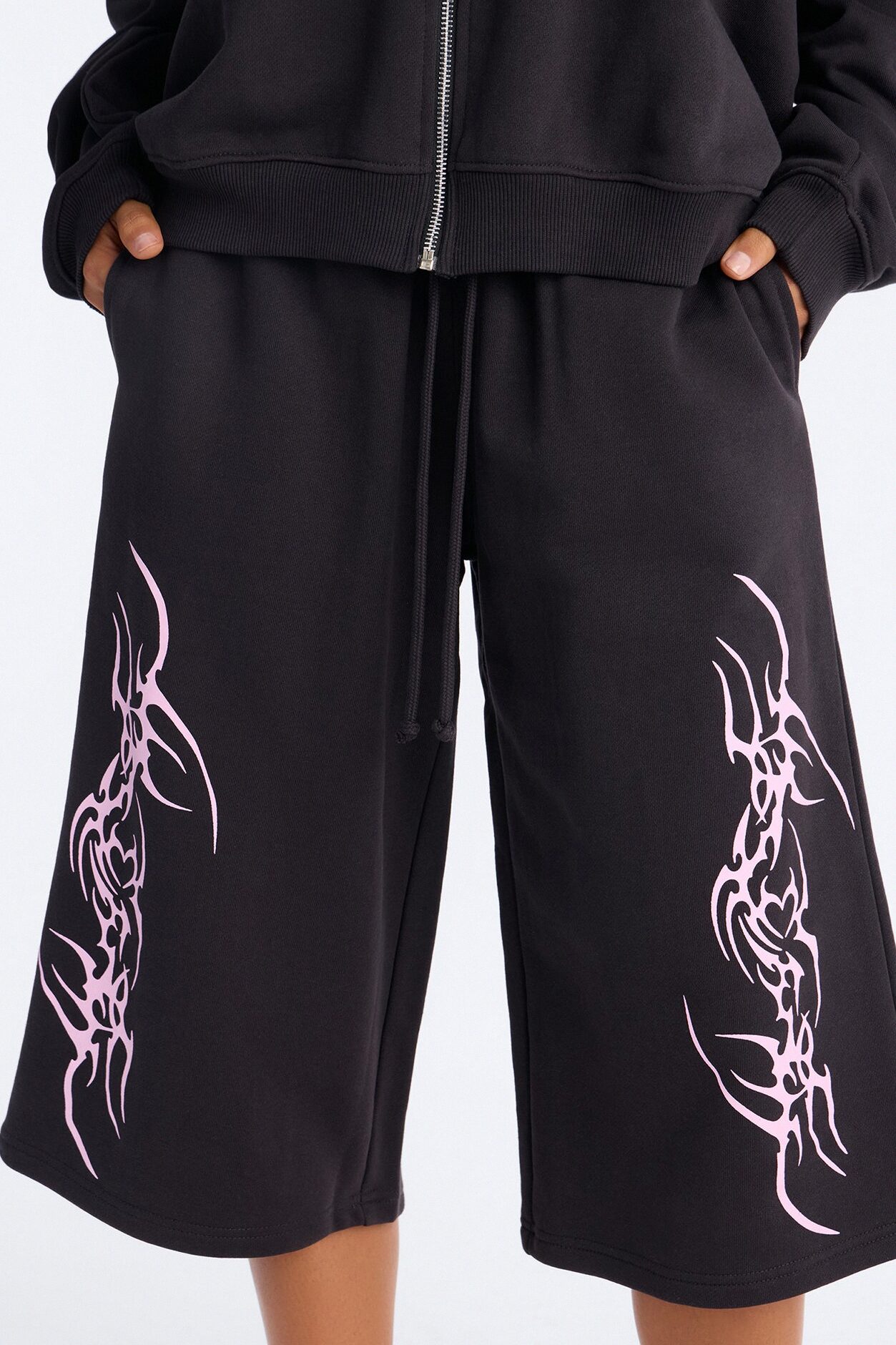 Pink Venom French Terry Jort Set - Black