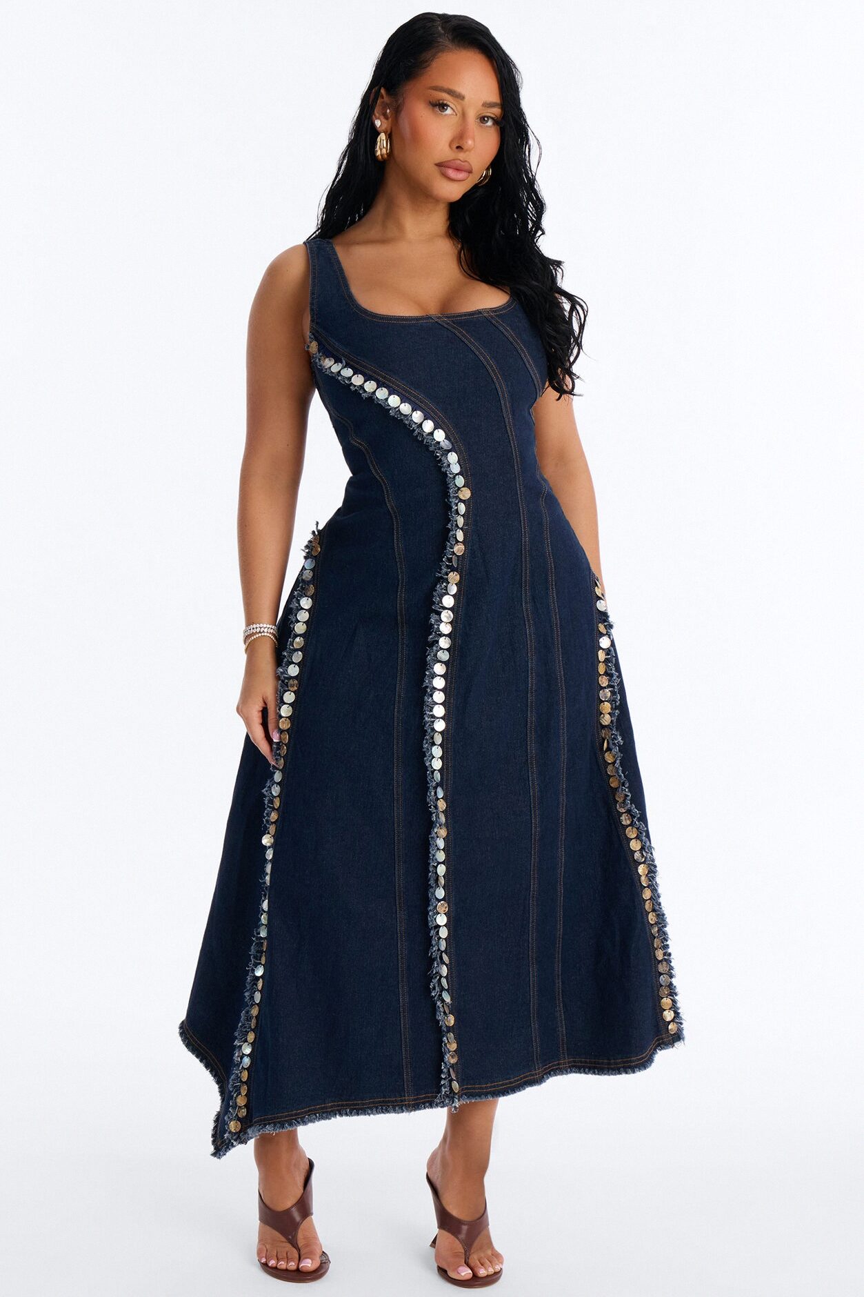 Isobel Shell Denim Midi Dress - Dark Wash