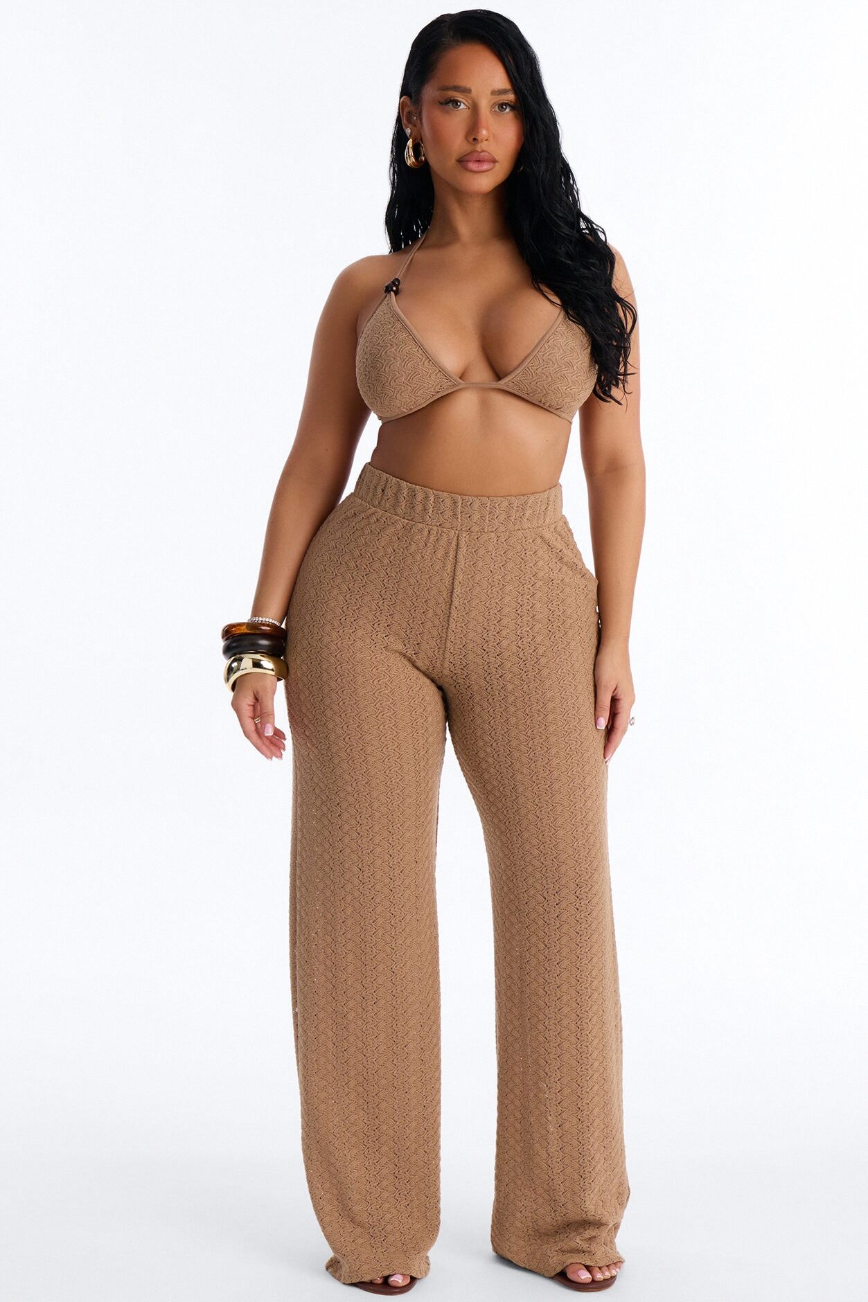 Izara Crochet Bralette Pant Set - Taupe