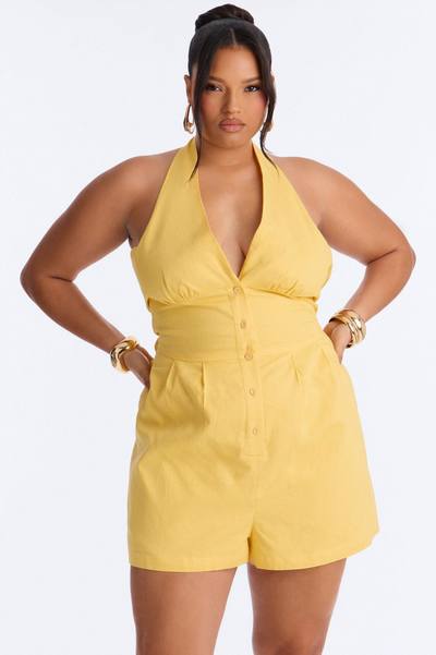 Wynn Backless Halter Romper - Yellow