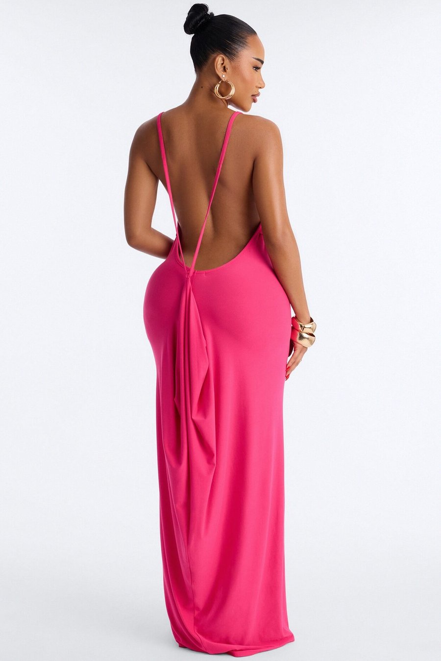 Selena Backless Drape Maxi Dress - Pink