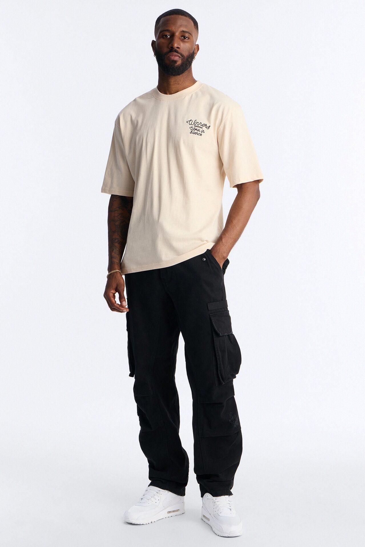 Pray And Paper Chase Embroidery Short Sleeve Tee - Khaki