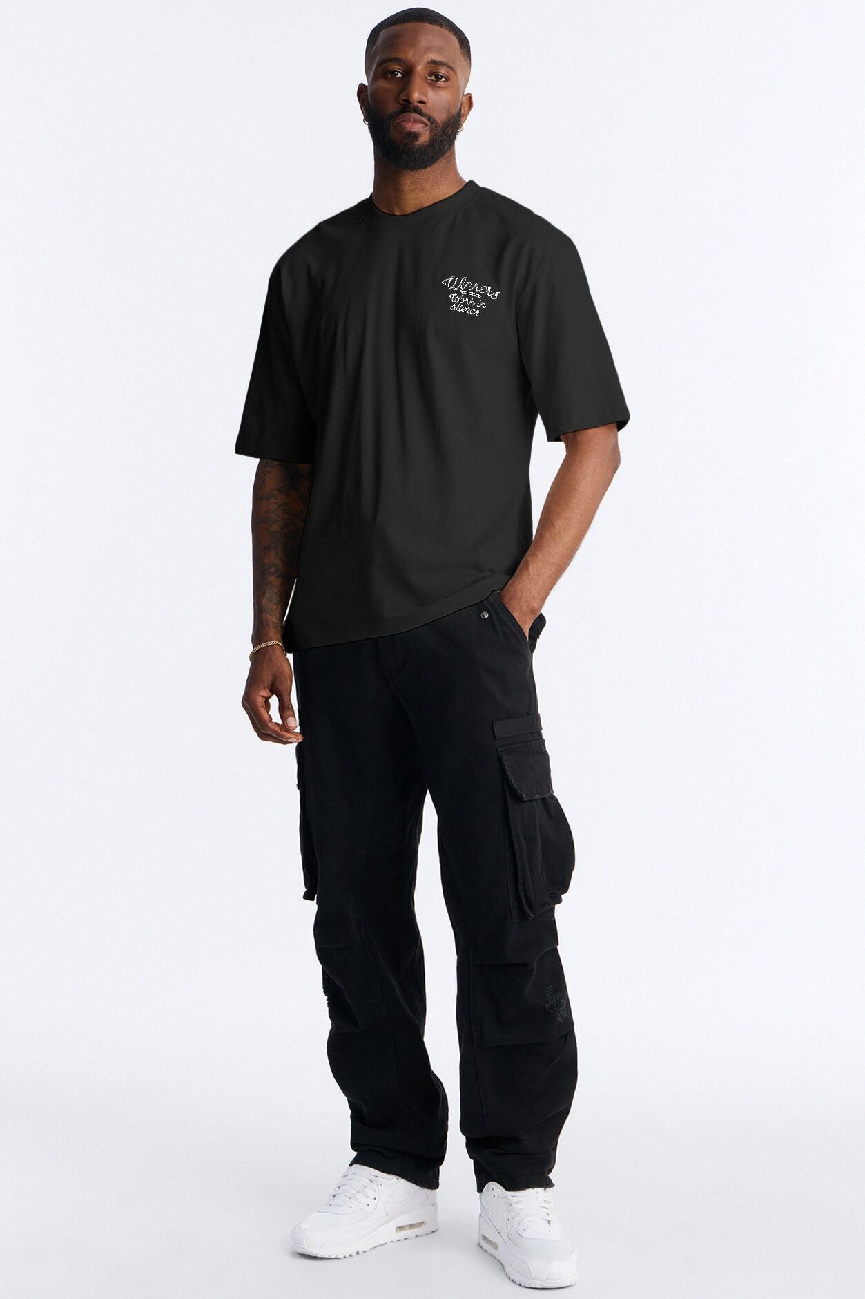 Pray And Paper Chase Embroidery Short Sleeve Tee - Black