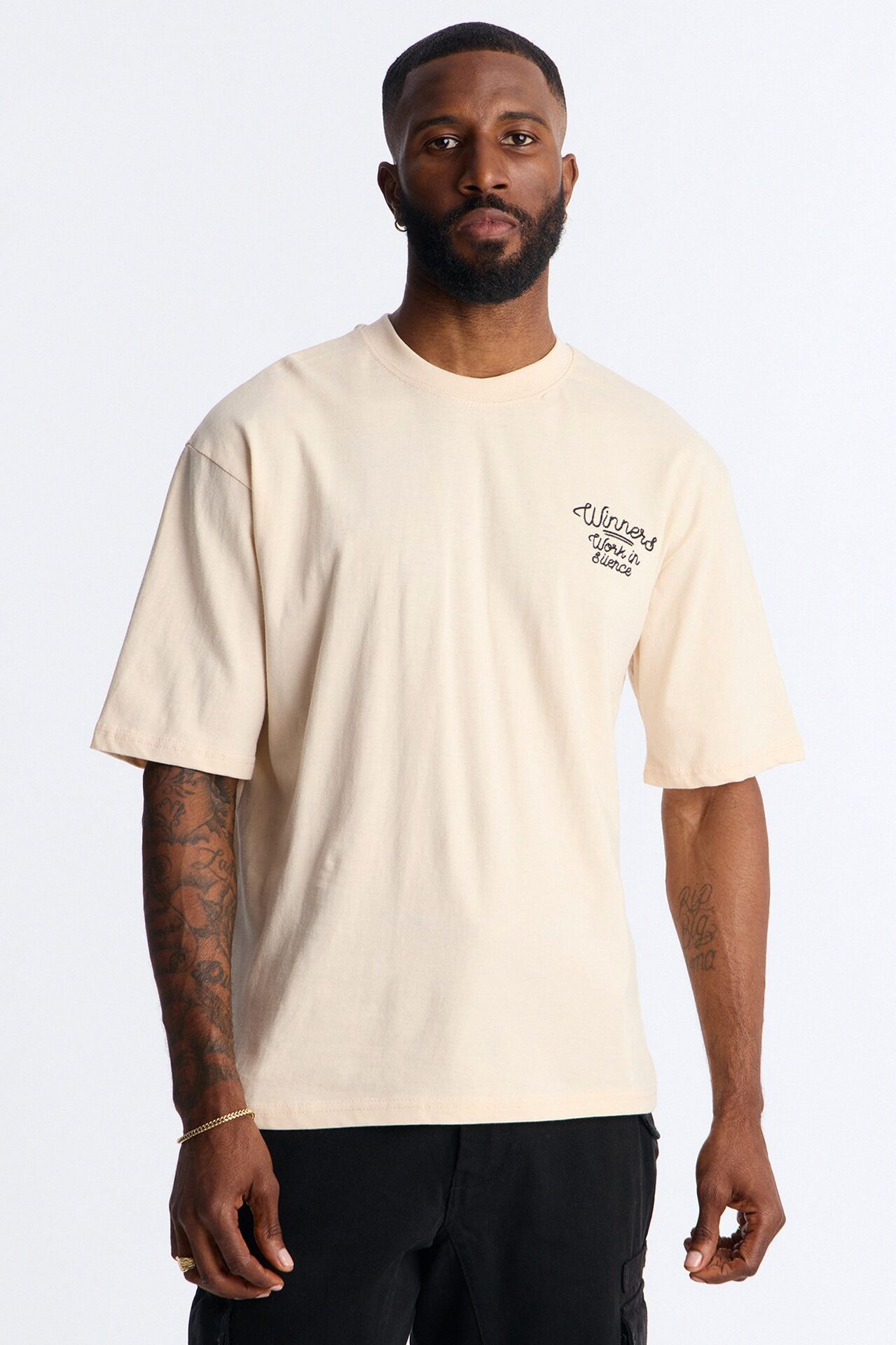 Pray And Paper Chase Embroidery Short Sleeve Tee - Khaki